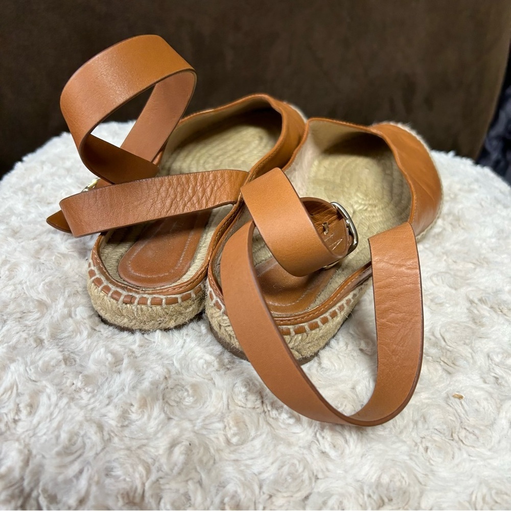 Stuart Weitzman camel round toe around the ankle espadrilles size 7.5 M - Picture 4 of 11